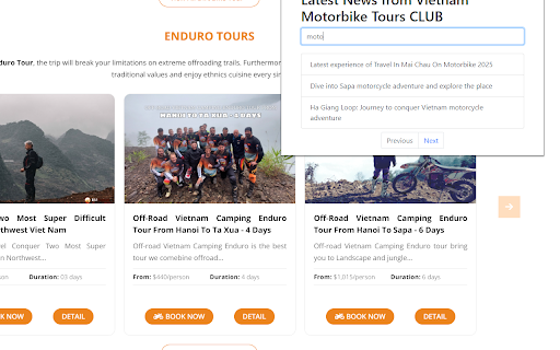 Vietnam Motorbike Tours CLUB  from Chrome web store to be run with OffiDocs Chromium online