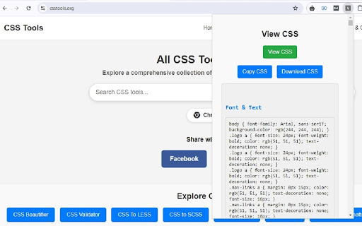 View CSS  from Chrome web store to be run with OffiDocs Chromium online