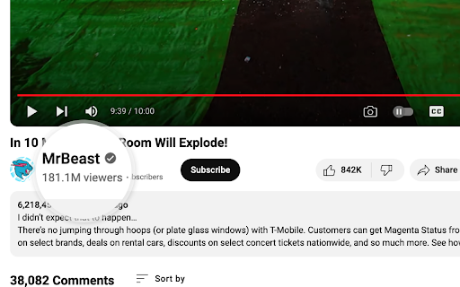 Viewer Counter for YouTube  from Chrome web store to be run with OffiDocs Chromium online