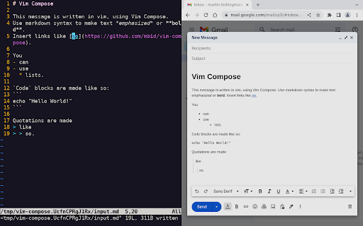 Vim Compose  from Chrome web store to be run with OffiDocs Chromium online