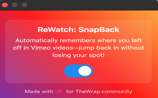Vimeo Player SnapBack  from Chrome web store to be run with OffiDocs Chromium online