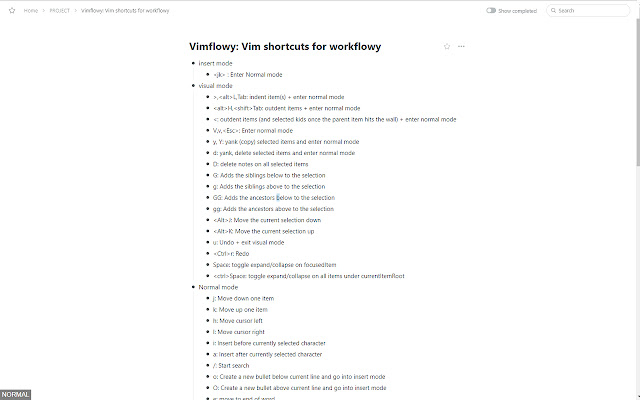 Vimflowy  from Chrome web store to be run with OffiDocs Chromium online