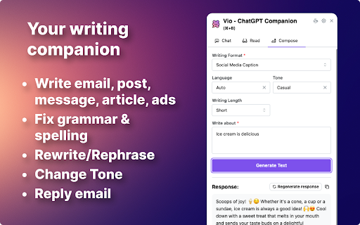 Vio Your ChatGPT Companion  from Chrome web store to be run with OffiDocs Chromium online