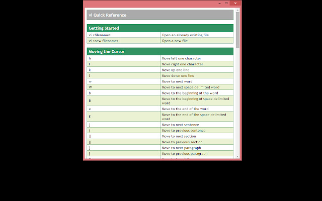 vi Quick Reference  from Chrome web store to be run with OffiDocs Chromium online