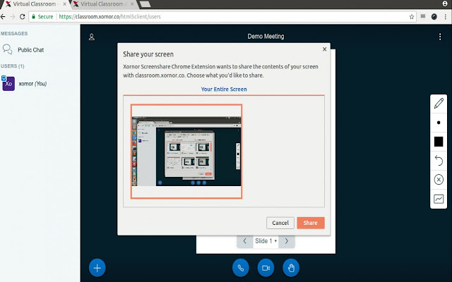 OffiDocs Chromium 온라인과 함께 실행되는 Chrome 웹 스토어의 Virtualclass Screenshare Chrome 확장 프로그램