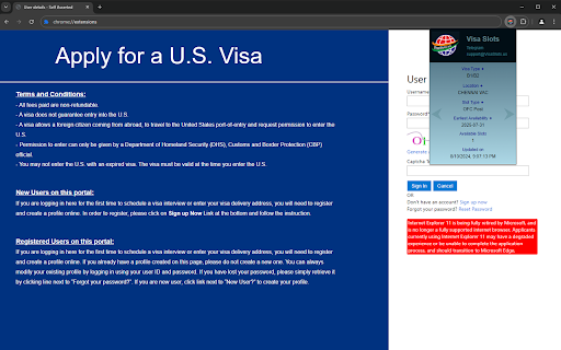 VisaSlots.us  from Chrome web store to be run with OffiDocs Chromium online