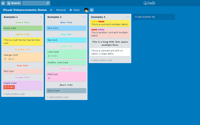 Visual Enhancements for Trello  from Chrome web store to be run with OffiDocs Chromium online
