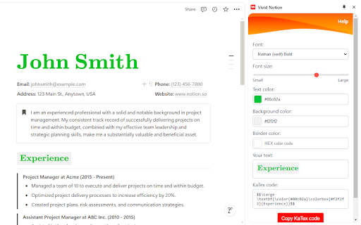 Vivid Notion Use custom colors for text in Notion  from Chrome web store to be run with OffiDocs Chromium online