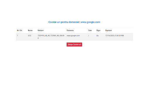 Vizualizator Cookie uri  from Chrome web store to be run with OffiDocs Chromium online