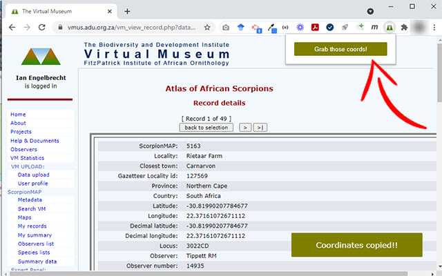 VMUS Copy Coordinates  from Chrome web store to be run with OffiDocs Chromium online