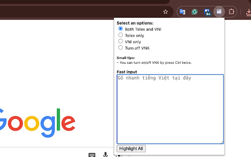 VNK Vietnamese Input Method  from Chrome web store to be run with OffiDocs Chromium online