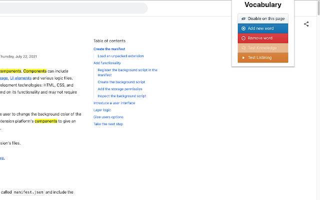 Vocabulary  from Chrome web store to be run with OffiDocs Chromium online