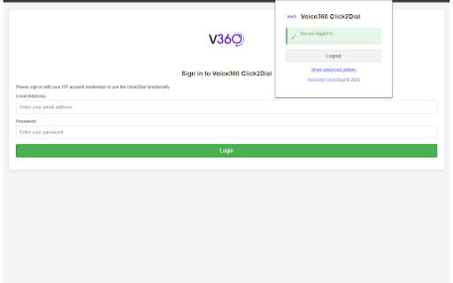 Voice360 Click2Dial  from Chrome web store to be run with OffiDocs Chromium online