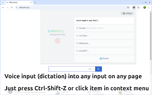 Voice Command: voice control and dictation  from Chrome web store to be run with OffiDocs Chromium online