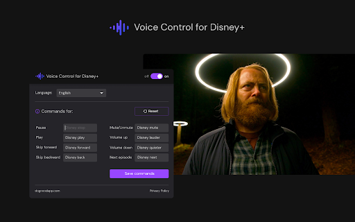 Voice Control for Disney+  from Chrome web store to be run with OffiDocs Chromium online