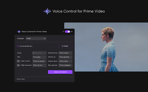 Voice Control for Prime Video  from Chrome web store to be run with OffiDocs Chromium online