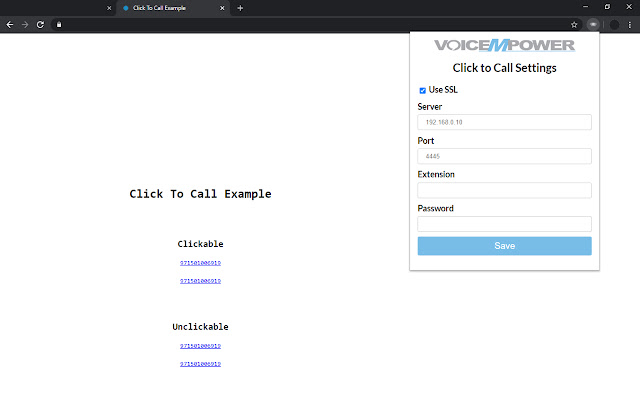 VoiceMpower Click to Call Extension  from Chrome web store to be run with OffiDocs Chromium online