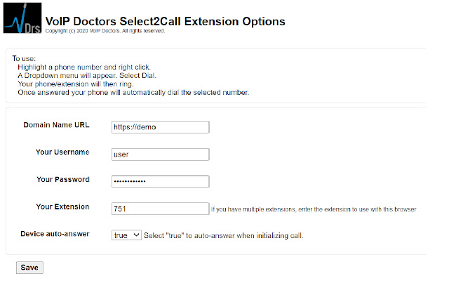 VoIP Doctors Select2Call  from Chrome web store to be run with OffiDocs Chromium online