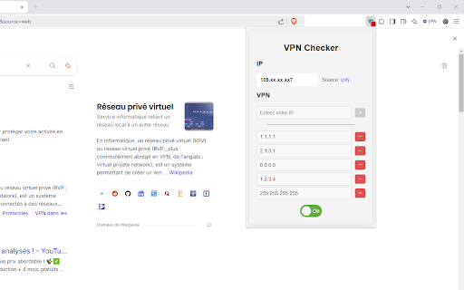 VPN Checker  from Chrome web store to be run with OffiDocs Chromium online