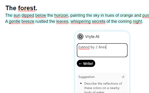 Vryte AI | Write, Transform  get suggestions for your text  from Chrome web store to be run with OffiDocs Chromium online