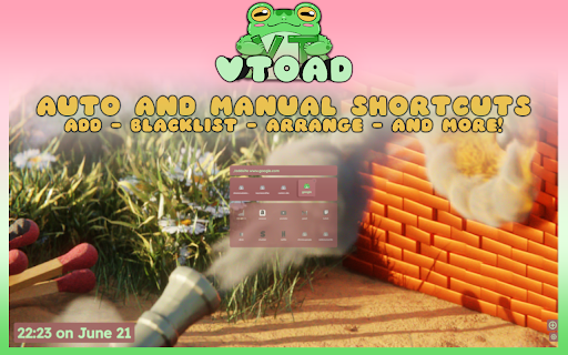 vToad New Tab Page Custom Live Wallpaper Engine, and more!  from Chrome web store to be run with OffiDocs Chromium online