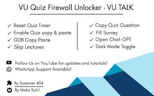 VU Quiz Firewall Unlocker VU TALK  from Chrome web store to be run with OffiDocs Chromium online