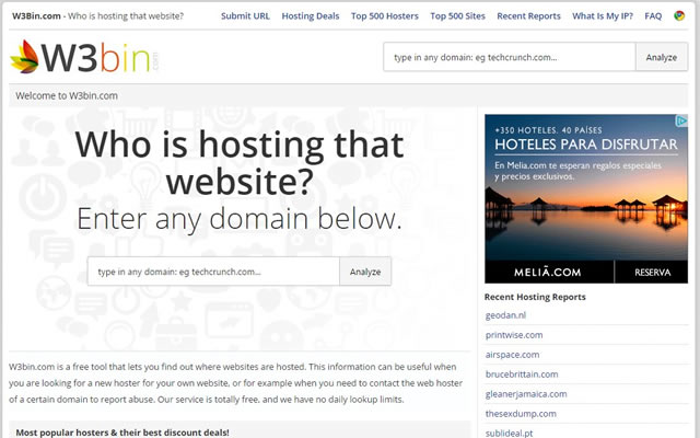 W3bin.com Who is hosting that website?  from Chrome web store to be run with OffiDocs Chromium online