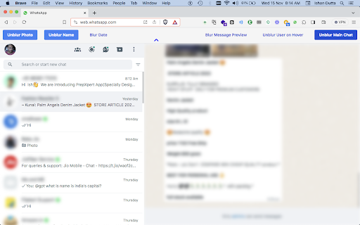 WA Blur: Hide Whatsapp™ chats by blurring  from Chrome web store to be run with OffiDocs Chromium online