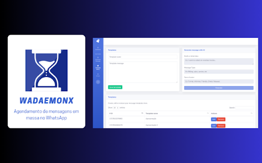 WADaemonX Schedule bulk WhatsApp messages  from Chrome web store to be run with OffiDocs Chromium online