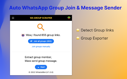 WA Group Sender  Group Link Scraper  from Chrome web store to be run with OffiDocs Chromium online