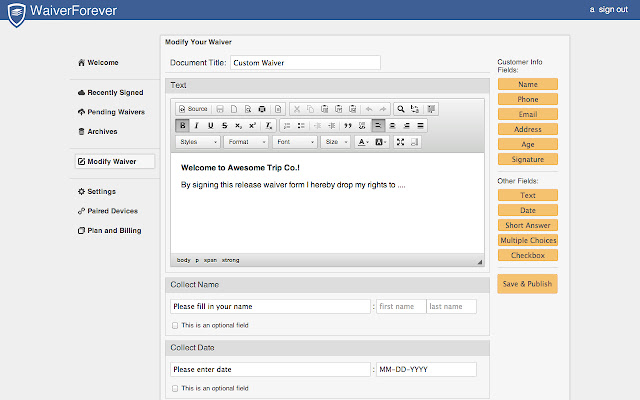 Waiver Forever  from Chrome web store to be run with OffiDocs Chromium online