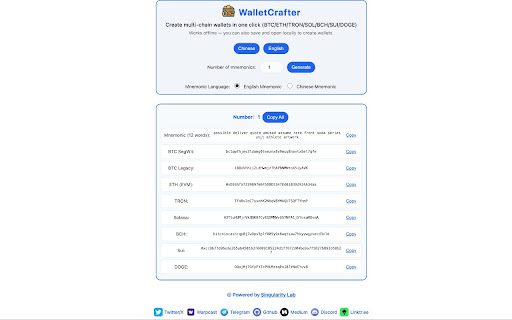 WalletCrafter(钱包工坊) 一键生成多链钱包助记词  from Chrome web store to be run with OffiDocs Chromium online