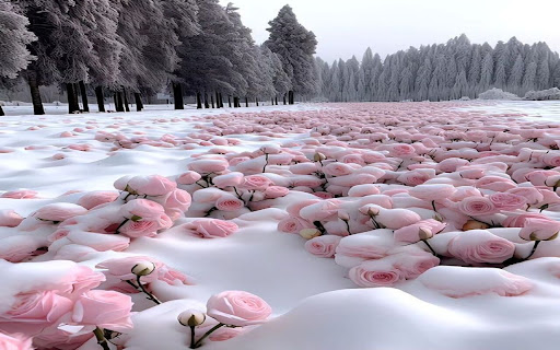 Wallpaper of roses blooming in the snow  from Chrome web store to be run with OffiDocs Chromium online