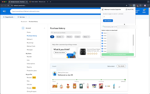 Walmart Invoice Exporter  from Chrome web store to be run with OffiDocs Chromium online