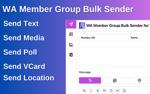 WA Member Group Bulk Sender for Whatsapp™  from Chrome web store to be run with OffiDocs Chromium online