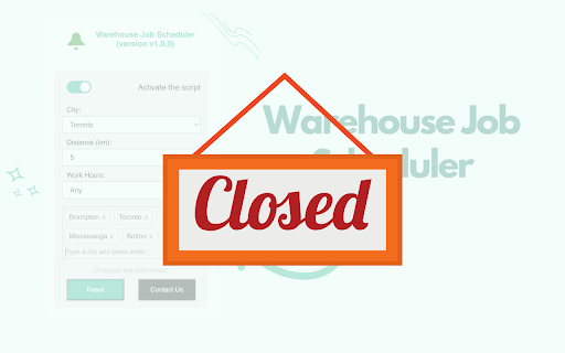 Warehouse Job Scheduler  from Chrome web store to be run with OffiDocs Chromium online