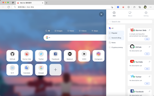 Warmer New tab page from Chrome web store to be run with OffiDocs Chromium online Warmer New tab page from Chrome web store to be run with OffiDocs Chromium online