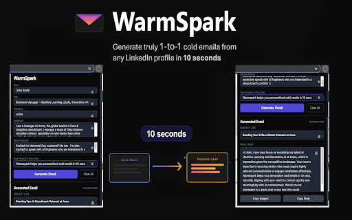 WarmSpark LinkedIn Email Assistant  from Chrome web store to be run with OffiDocs Chromium online
