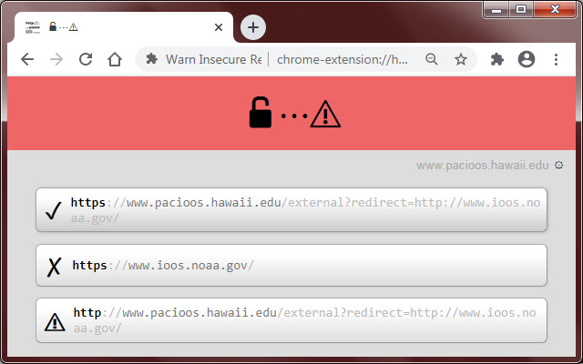 Warn Insecure Redirection  from Chrome web store to be run with OffiDocs Chromium online