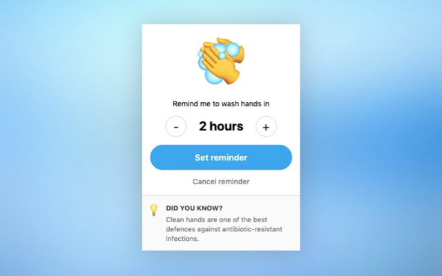 Wash Your Hands Reminder  from Chrome web store to be run with OffiDocs Chromium online