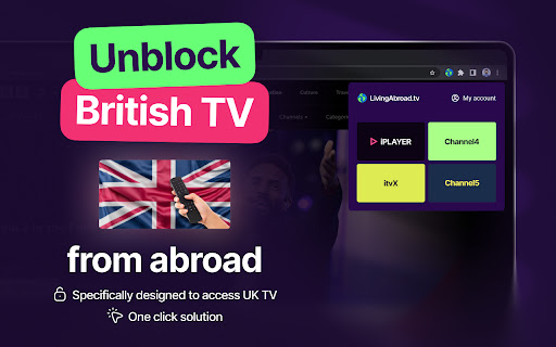 Watch BBC iPlayer, ITV  Channel 4 Abroad  from Chrome web store to be run with OffiDocs Chromium online