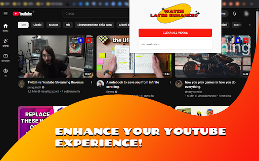 Watch Later Enhancer  from Chrome web store to be run with OffiDocs Chromium online