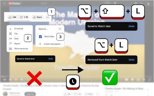 Watch Later Shortcut for YouTube™  from Chrome web store to be run with OffiDocs Chromium online