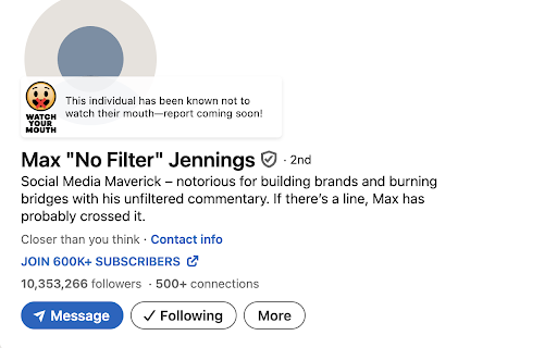 Watch Your Mouth – Keep LinkedIn Professional  from Chrome web store to be run with OffiDocs Chromium online