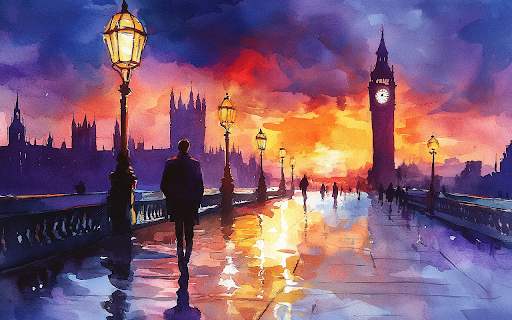 Water color man walking city painting  from Chrome web store to be run with OffiDocs Chromium online