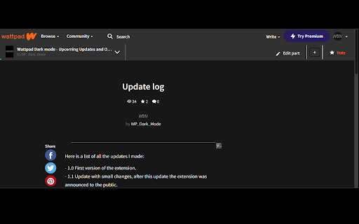 Wattpad Dark Mode  from Chrome web store to be run with OffiDocs Chromium online