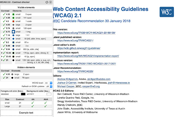 WCAG Color contrast checker  from Chrome web store to be run with OffiDocs Chromium online