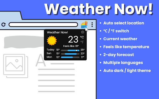 Weather Now! Real time weather report and 2 day forecast  from Chrome web store to be run with OffiDocs Chromium online