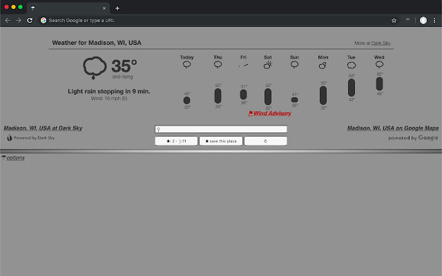 Weather Widget New Tab Page  from Chrome web store to be run with OffiDocs Chromium online