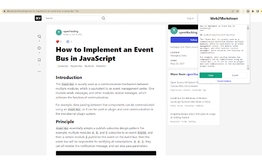 Web2Markdown Markdown Web Clipper  from Chrome web store to be run with OffiDocs Chromium online